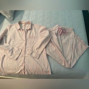 Victoria’s Secret Pink & White Striped Cotton Pajama Set Medium